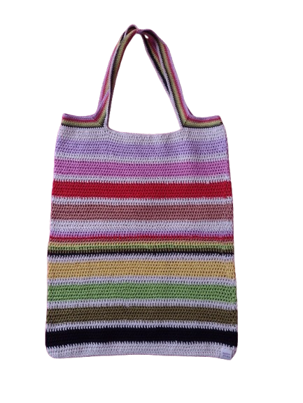 Striped crochet tote bag